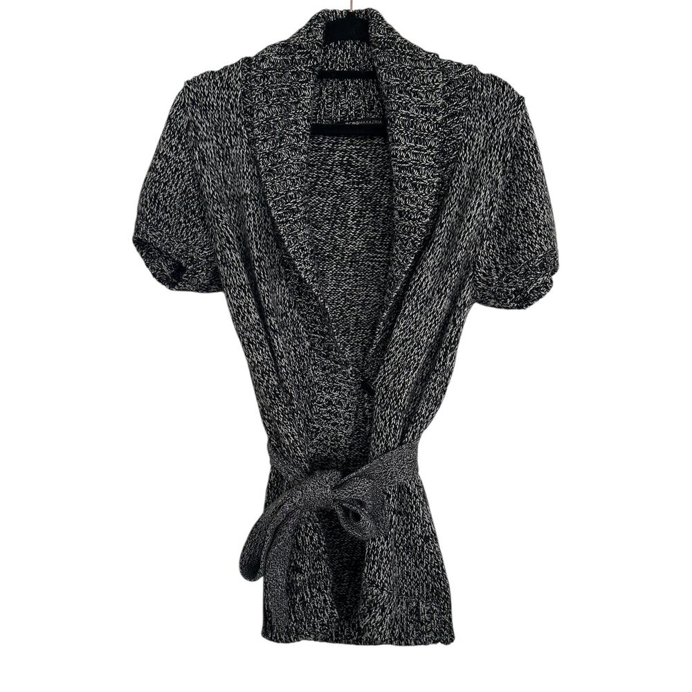 BCBGMaxazria Marled Shawl Cardigan S Short Sleeve Belted Merino Wool Blend‎